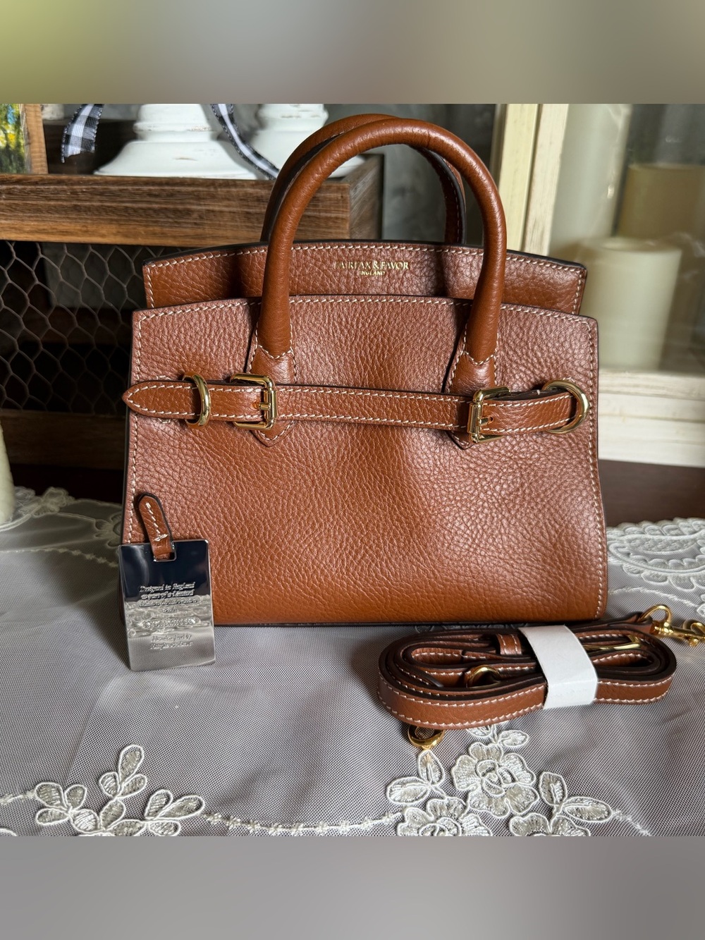 NWOT Fairfax & Favor Town and Country Tan Micro Top Handle Leather Bag Purse - Picture 6 of 10
